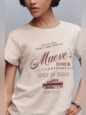 Maeve Anthropologie Maeve’s Diner Graphic Tee 100% Cotton Cream Size S NWOT